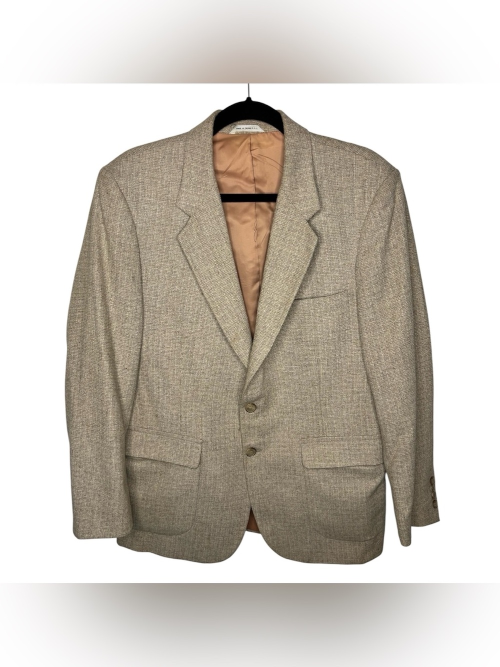 Joe Namath Sport Coat Men 42R Silk Blend Tan Tweed Blazer 2 Button Classic